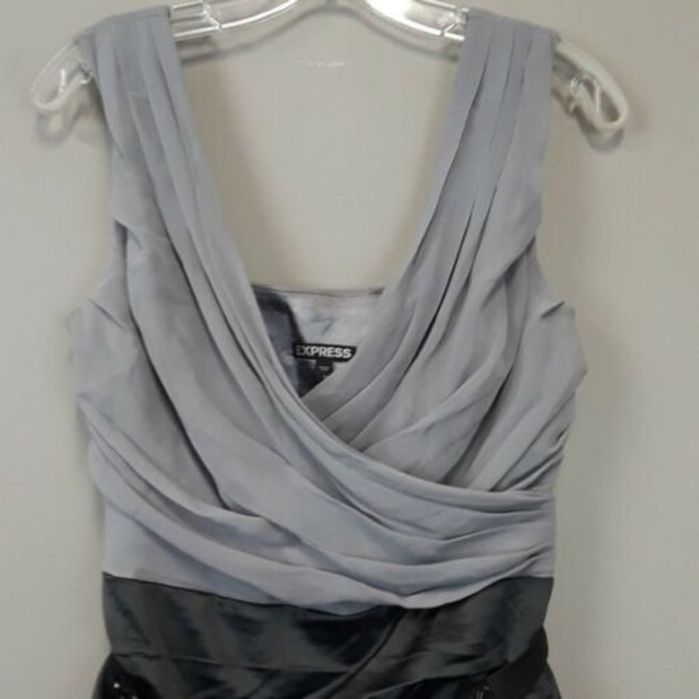 EXPRESS GRAY AND BLACK RUFFLE COCKTAIL DRESS 6